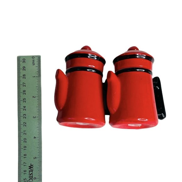 Red Coffee Pots Salt and Pepper Shaker Set 4" with Plugs Made in Japan - Picture 2 of 6